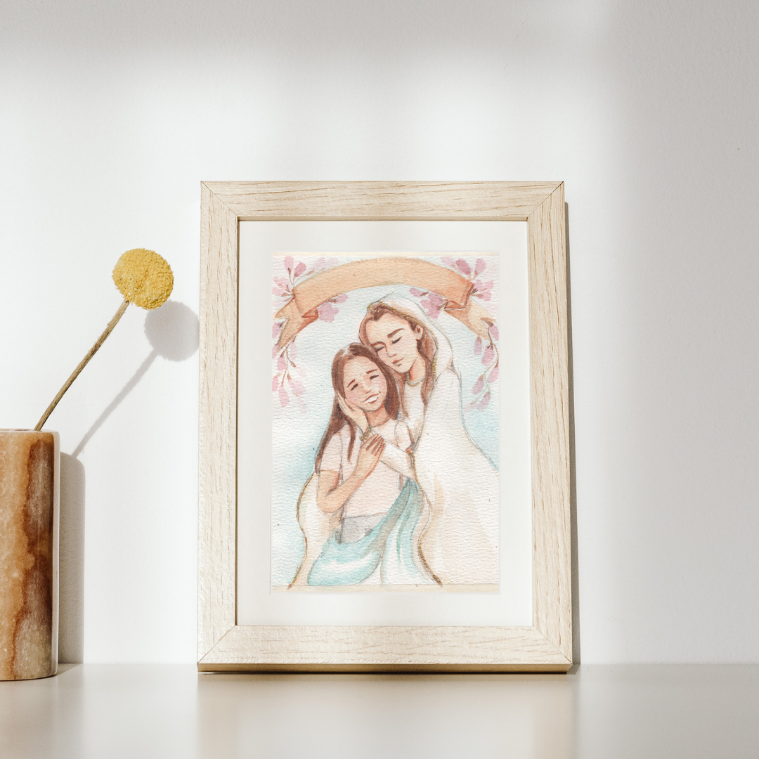 Lámina Virgen de Lourdes abrazándome - Print
