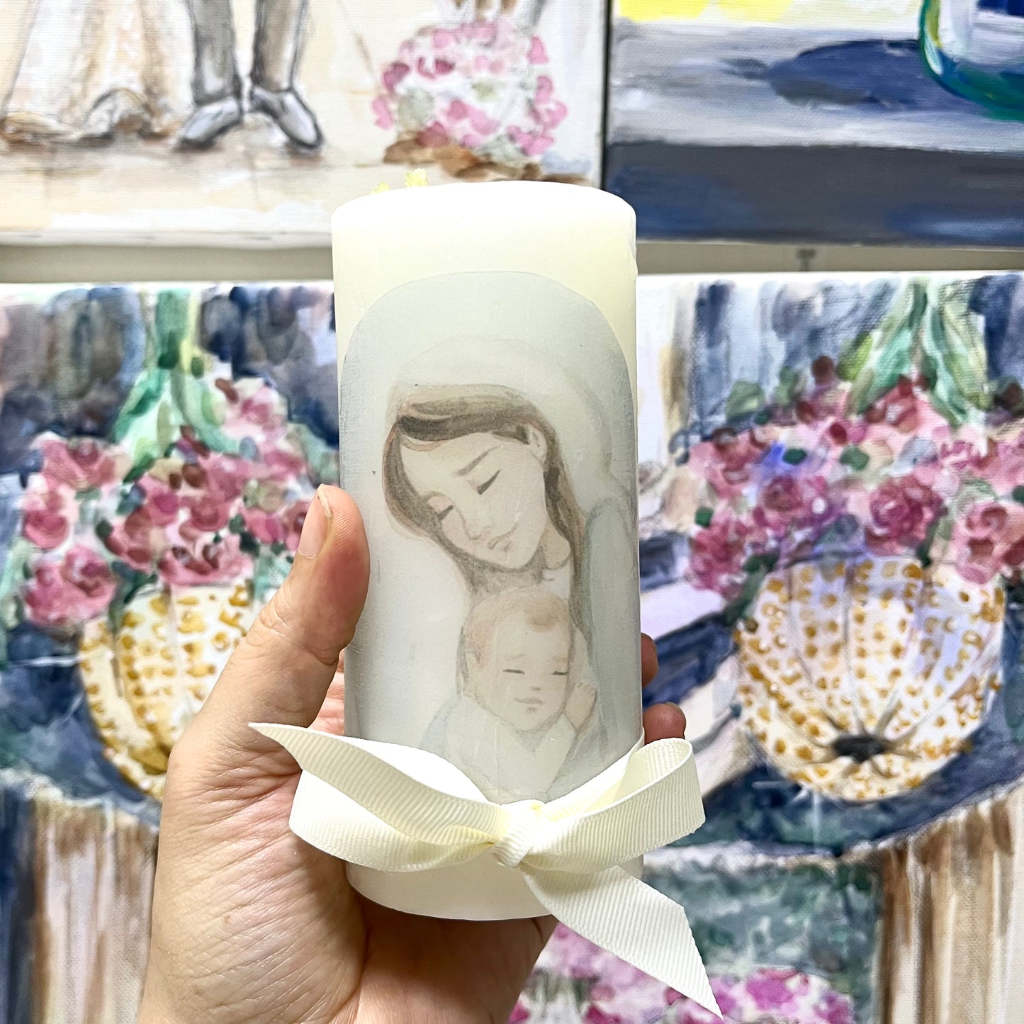 Vela tipo Cirio - Virgen y Bebe