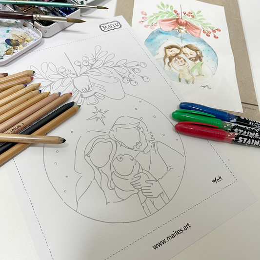Sagrada Familia Navidad - Descargable para Pintar
