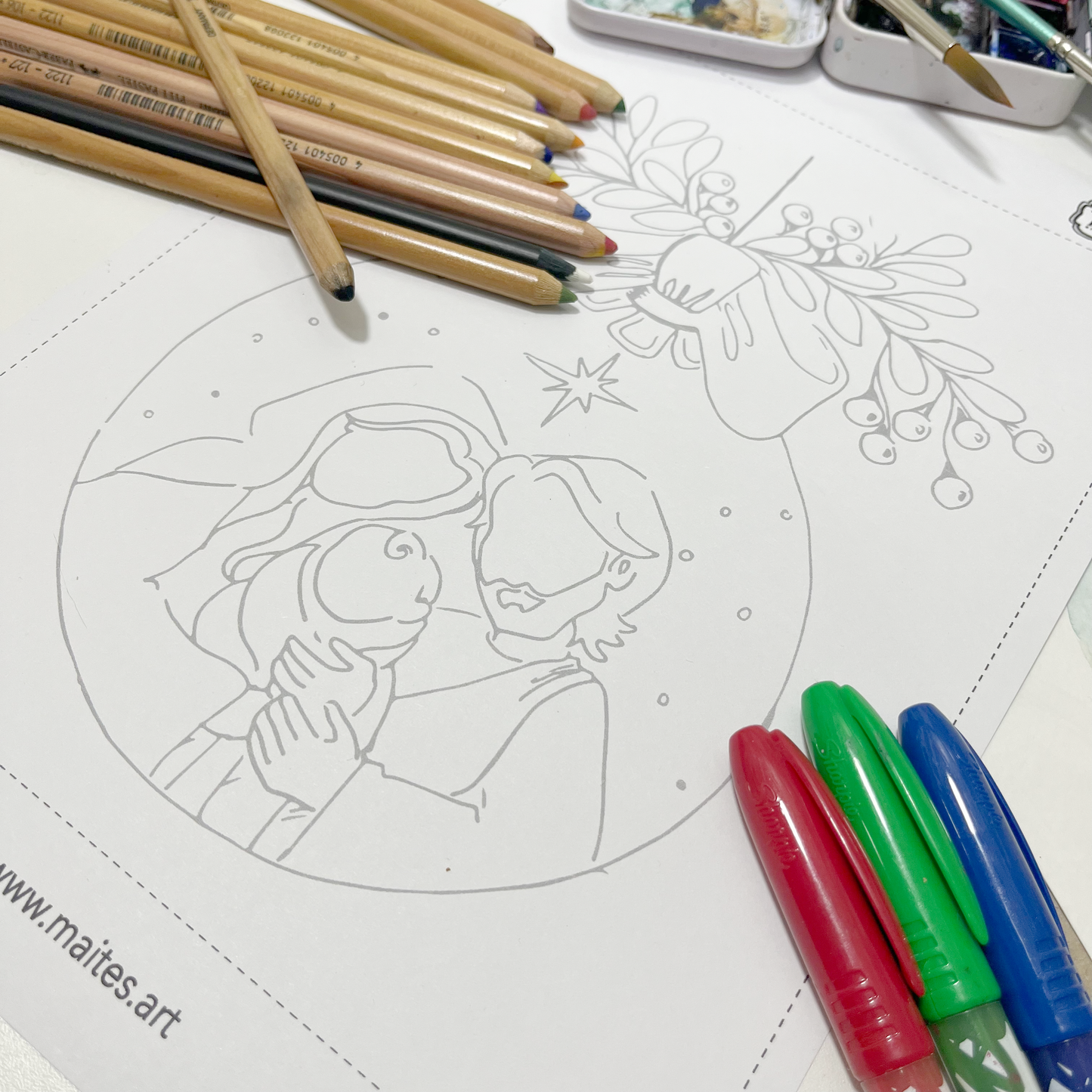 Sagrada Familia Navidad - Descargable para Pintar