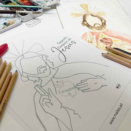 Sagrado Corazón de Jesus - Descargable para Pintar