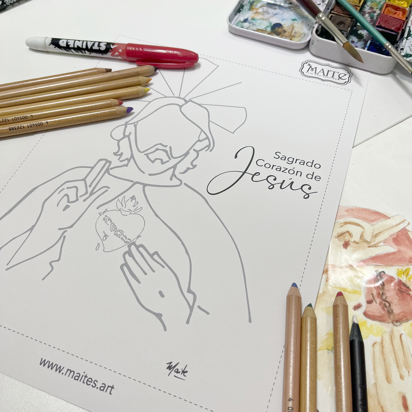 Sagrado Corazón de Jesus - Descargable para Pintar