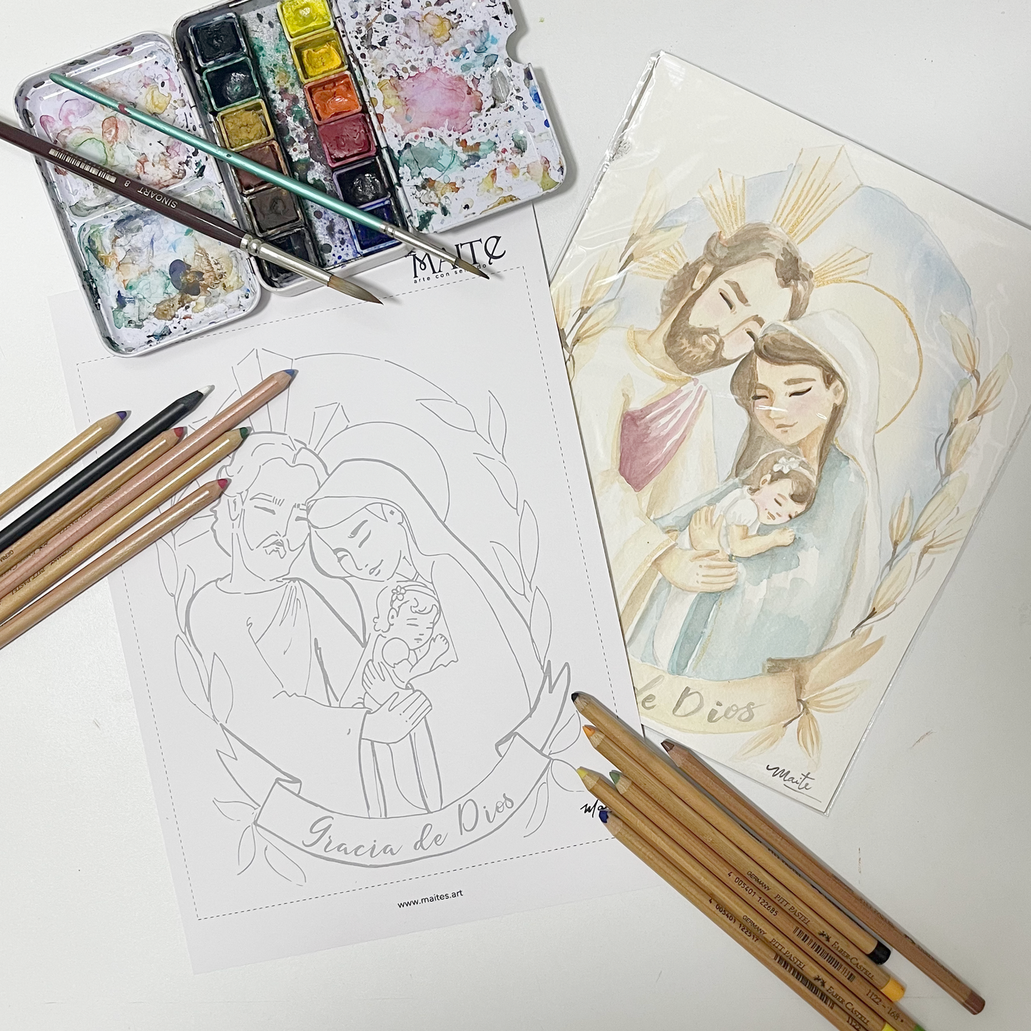 Jesus, María y bebe - Descargable para Pintar