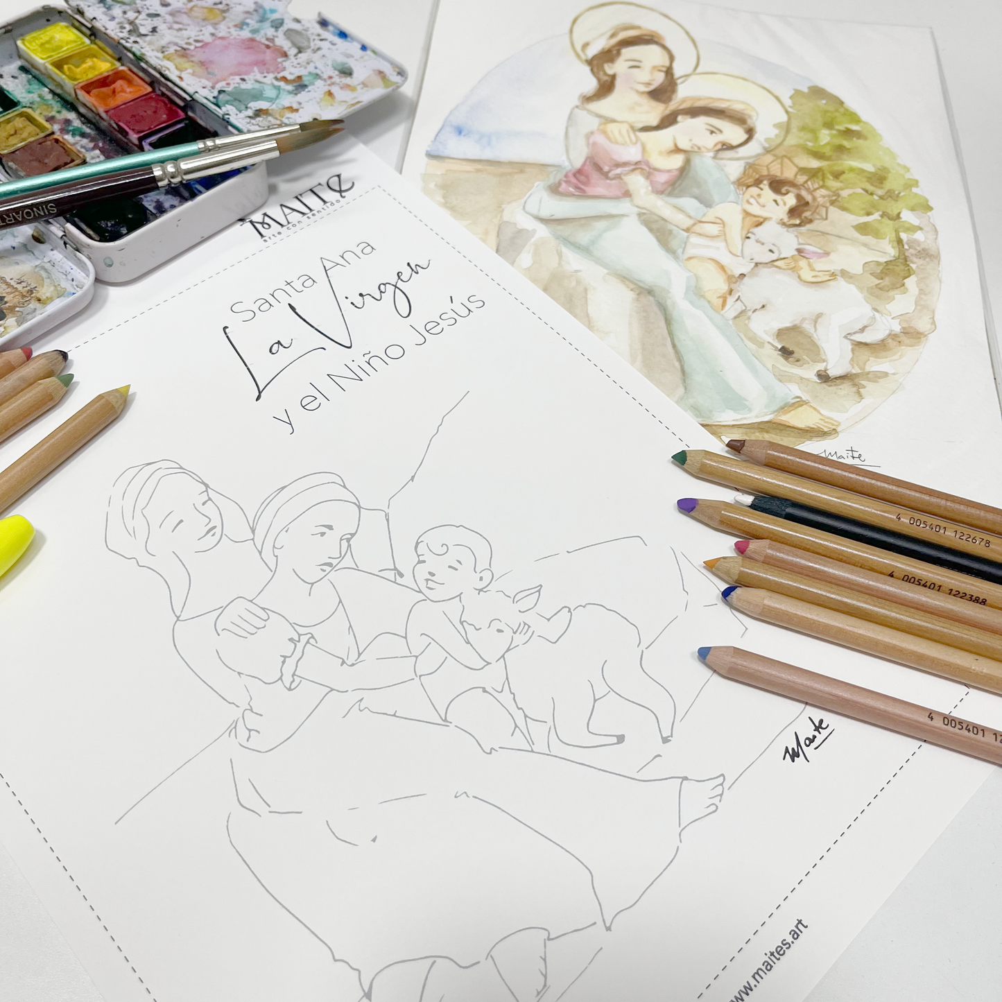 Santa Ana, La Virgen y el Niño Jesus - Descargable para Pintar