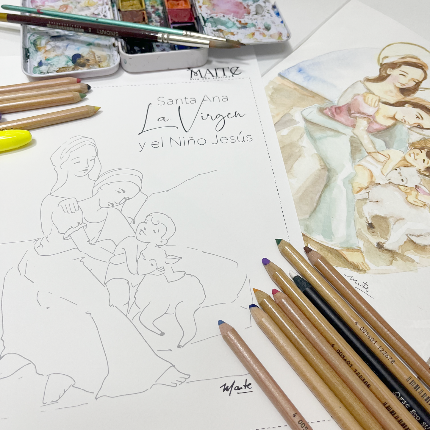 Santa Ana, La Virgen y el Niño Jesus - Descargable para Pintar