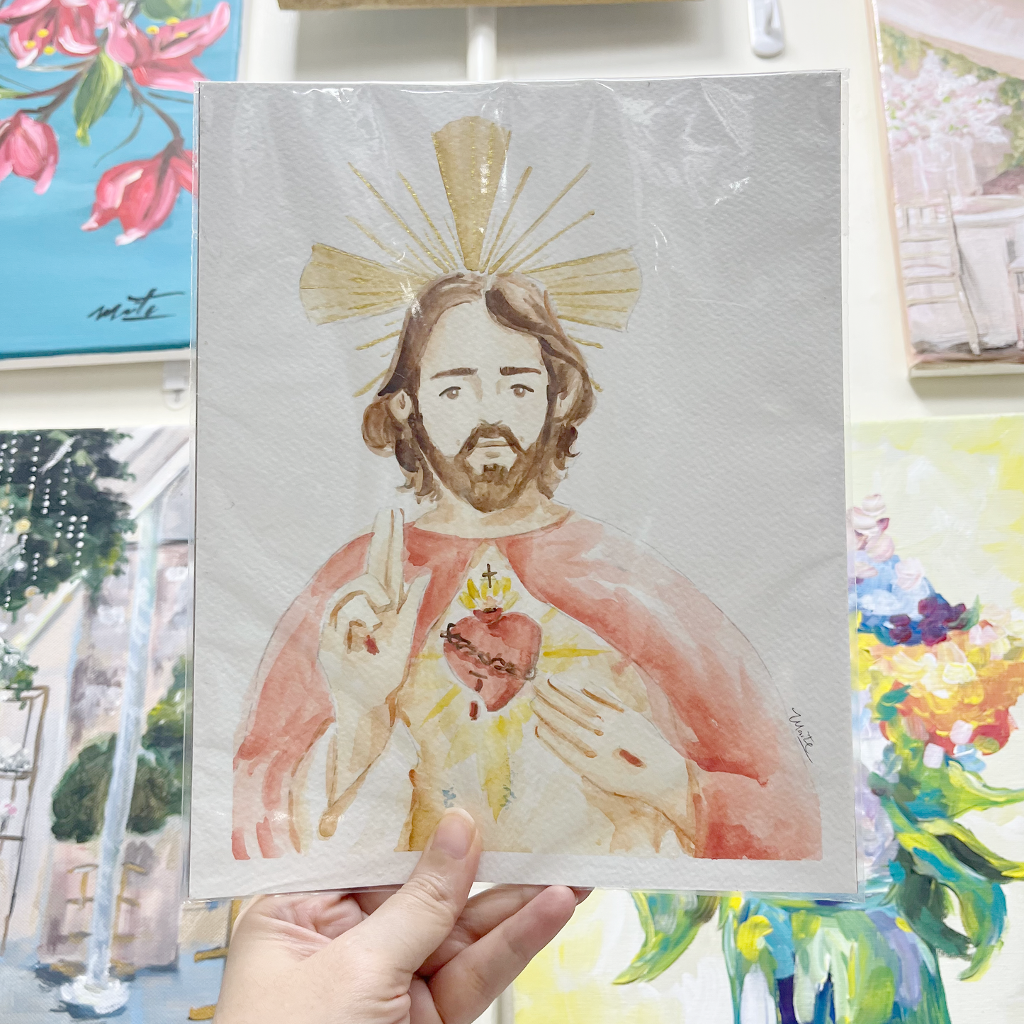 Sagrado Corazón de Jesús - Acuarela Original