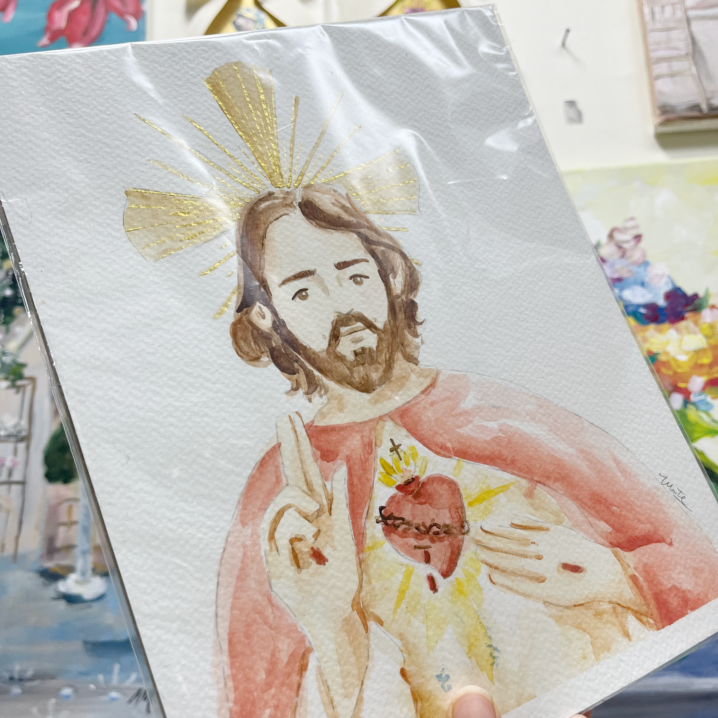 Sagrado Corazón de Jesús - Acuarela Original