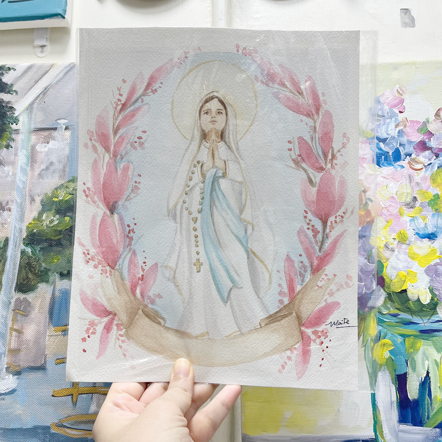 Virgen de Lourdes - Acuarela Original