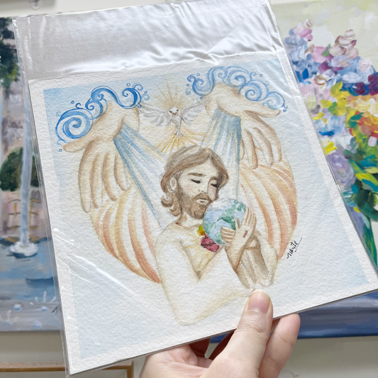 Santisima Trinidad Abrazando al Mundo - Acuarela Original