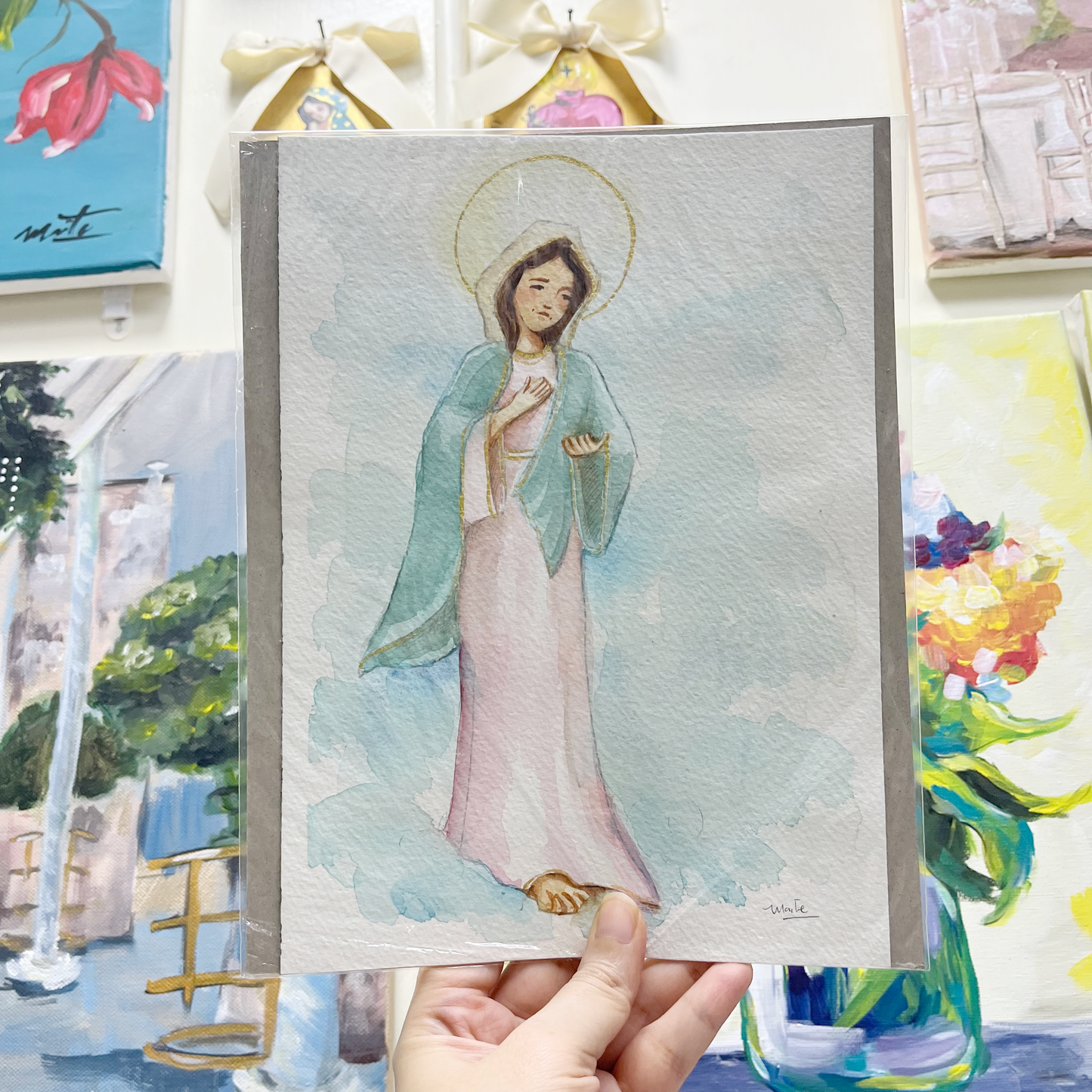 Virgen Reina de la Paz - Acuarela Original