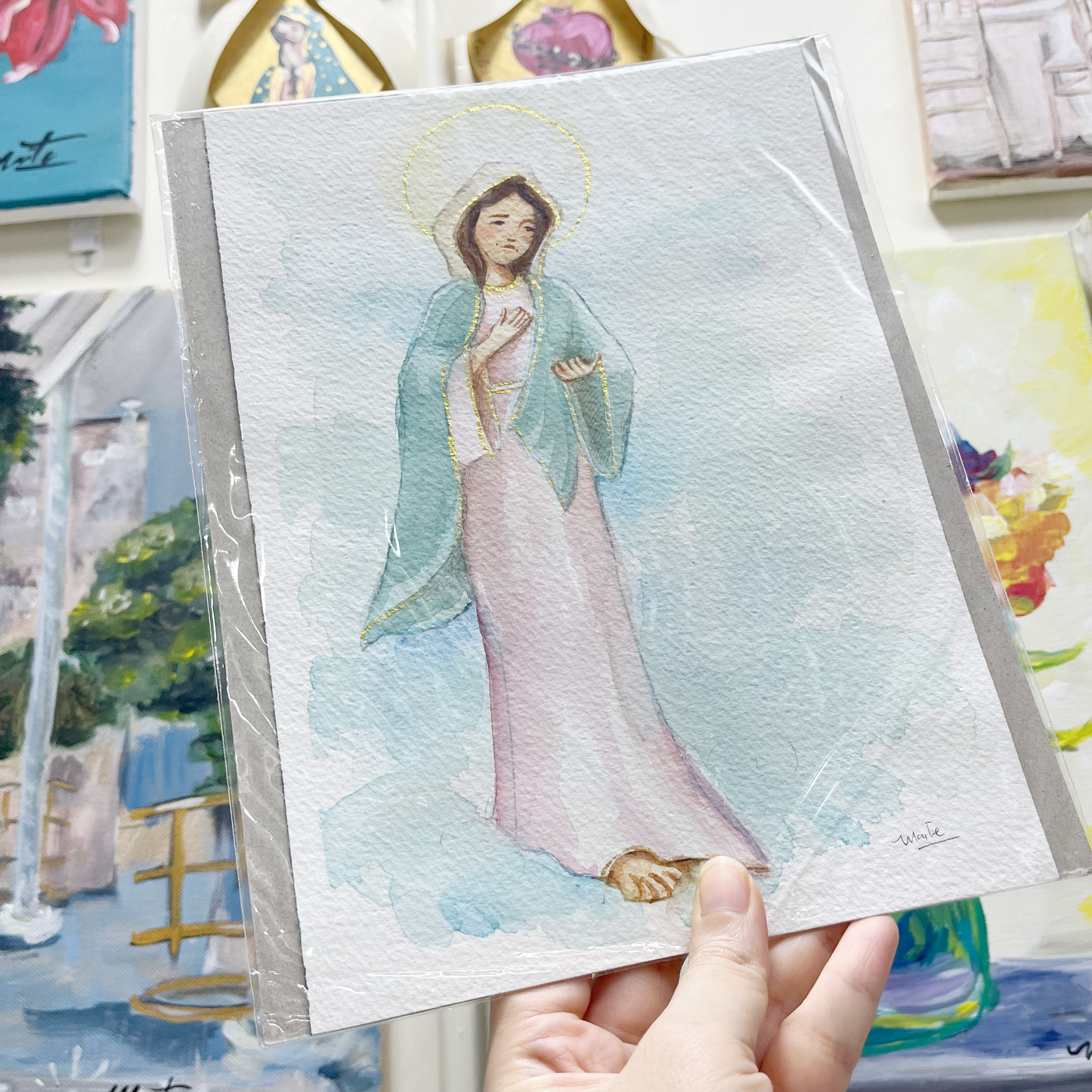 Virgen Reina de la Paz - Acuarela Original
