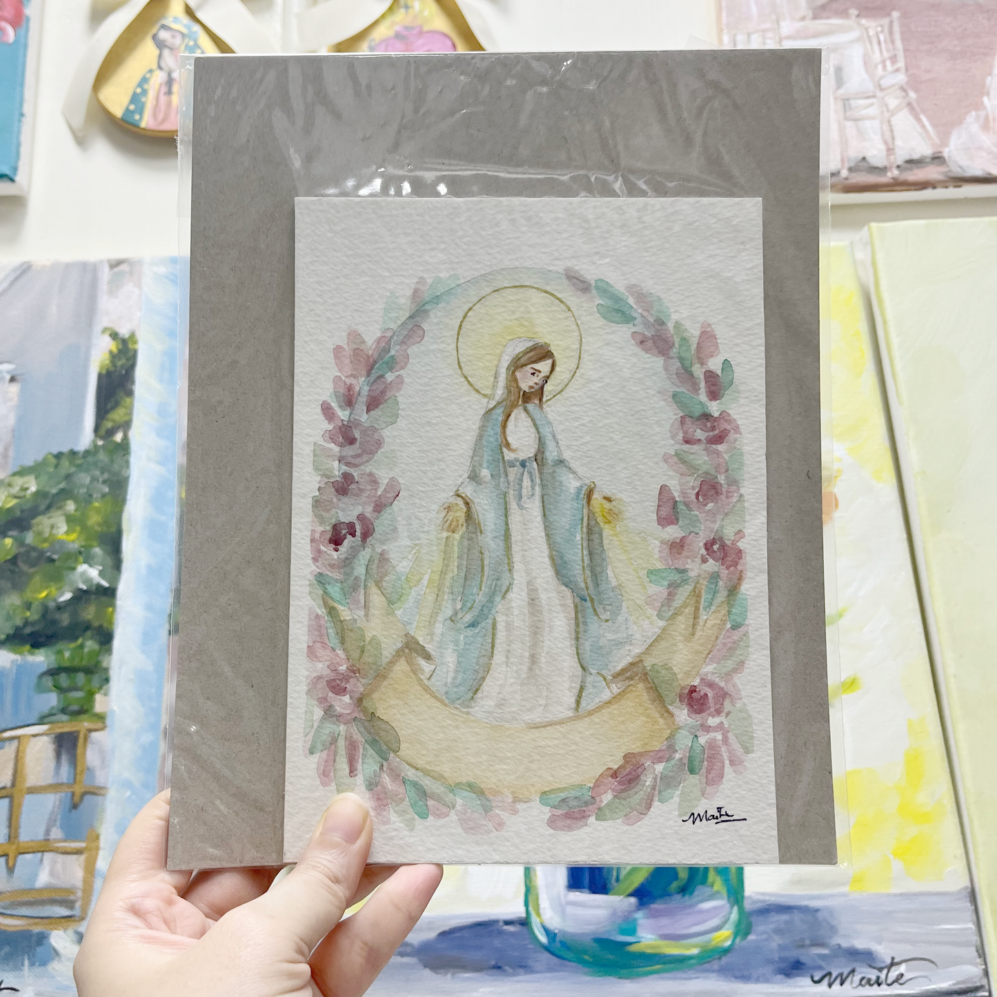 Virgen Medalla Milagrosa - Acuarela Original