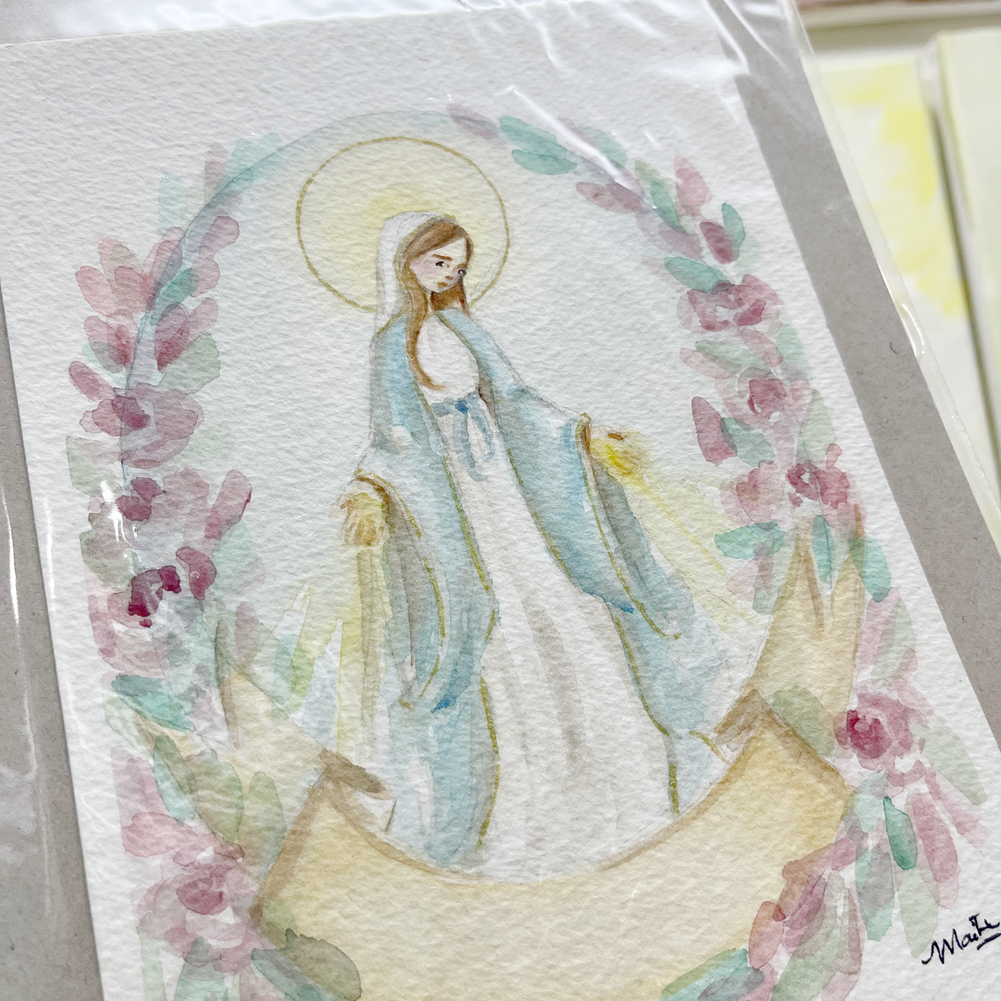 Virgen Medalla Milagrosa - Acuarela Original