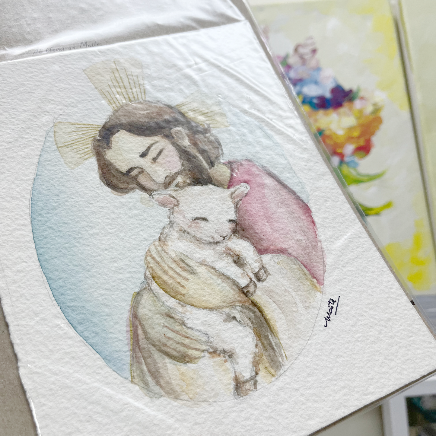 Jesús el Buen Pastor - Acuarela Original