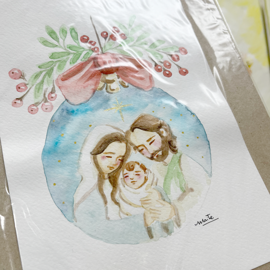 Sagrada Familia Navidad - Acuarela Original