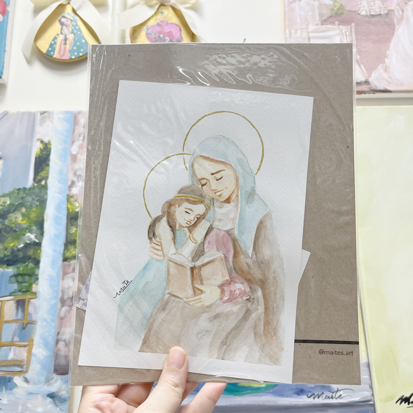 Santa Ana y la Virgen Maria - Acuarela Original