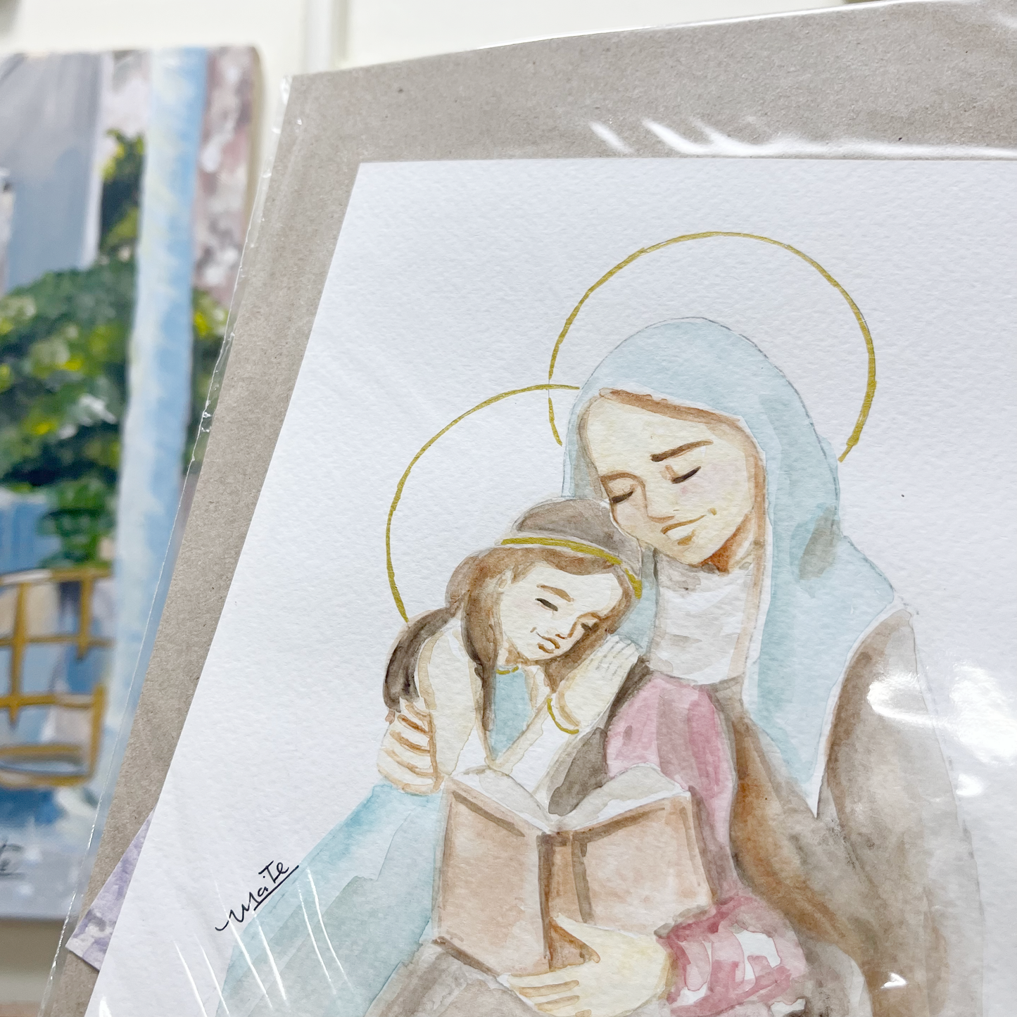 Santa Ana y la Virgen Maria - Acuarela Original