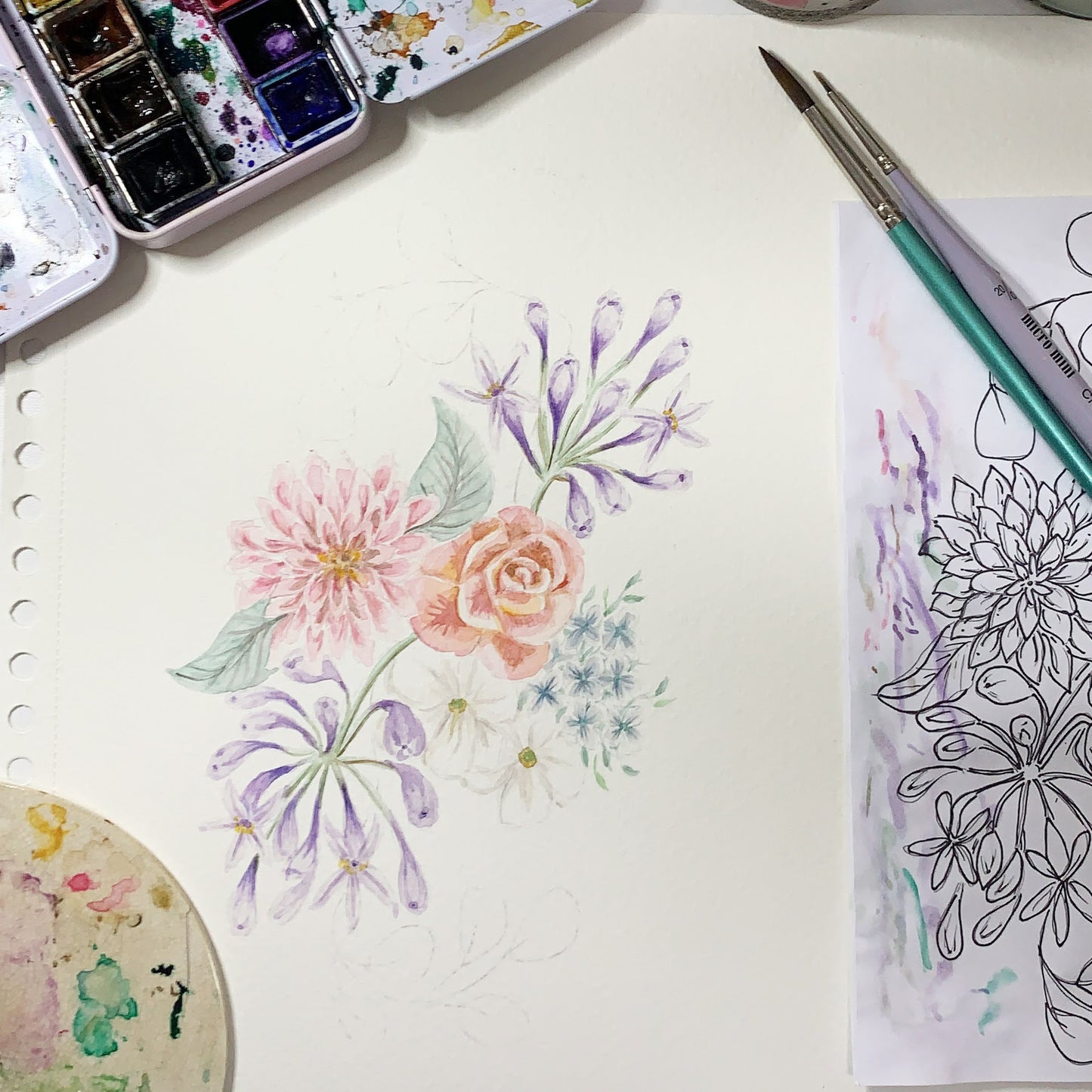 Plantilla Ramo de Flores + LIVE en acuarela