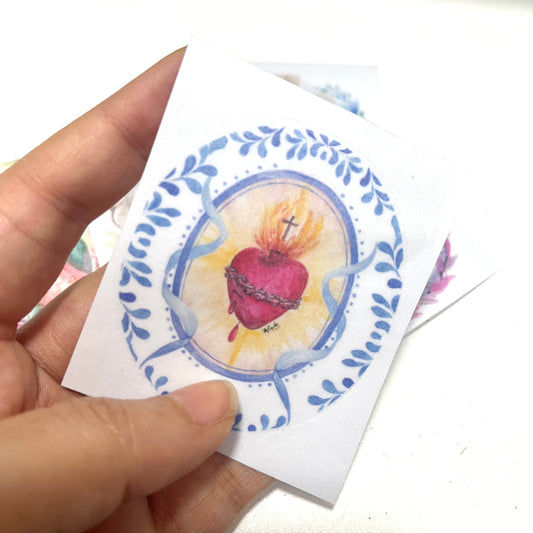 Corazon de Jesus - Set de 5 Stickers de Vinil Transparente