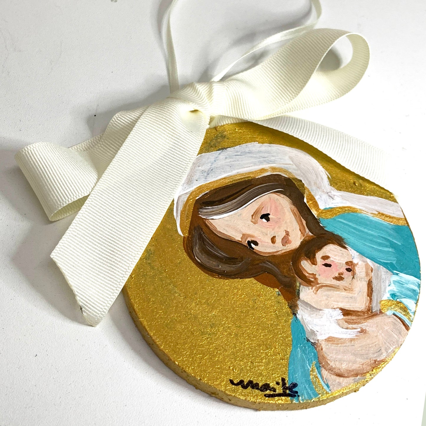 Colgante de Madera pintado a mano - Virgen María
