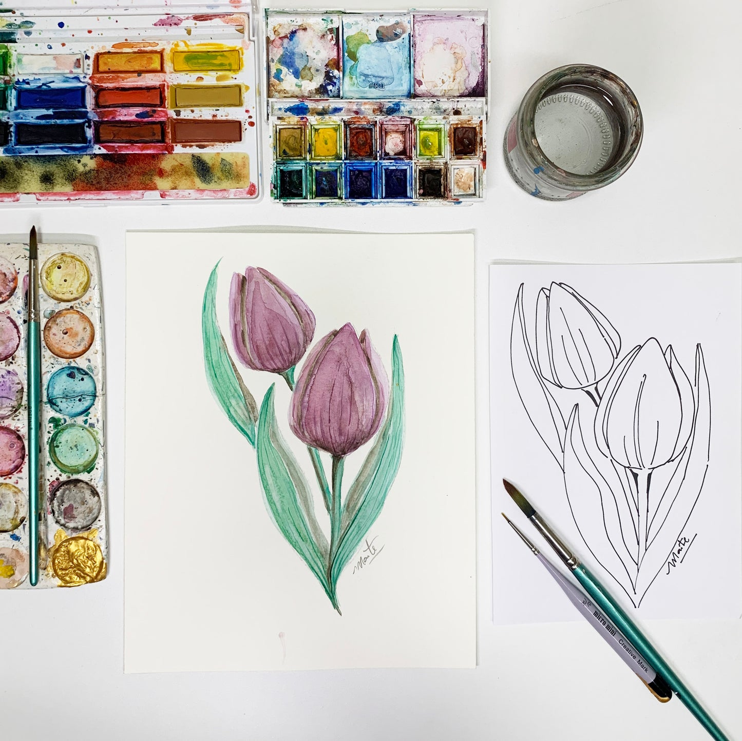 Plantilla Tulipán + LIVE en acuarela