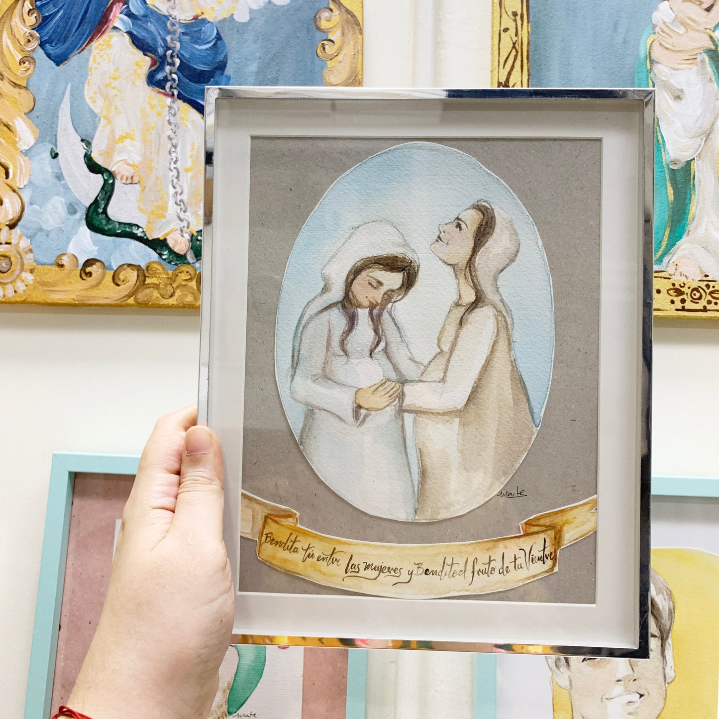 La Visitación de María a su Prima Santa Isabel - Acuarela Original