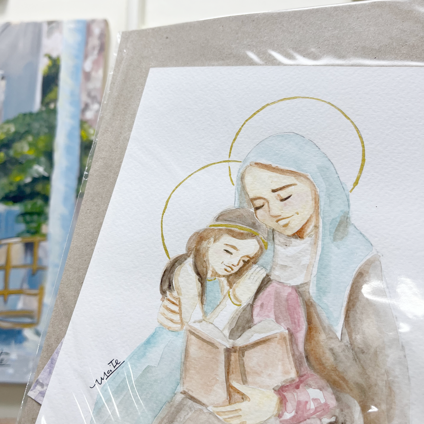 Santa Ana y la Virgen Maria  - Acuarela Original