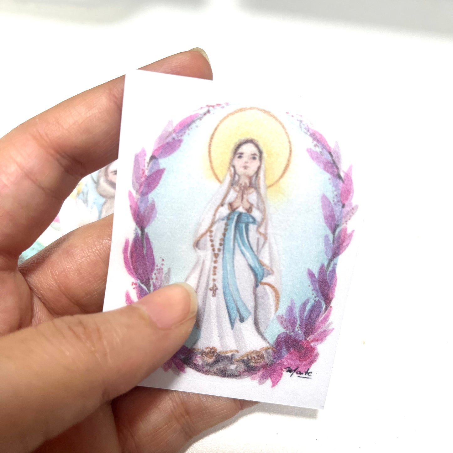 Virgen de Lourdes - Set de 5 Stickers de Vinil Transparente